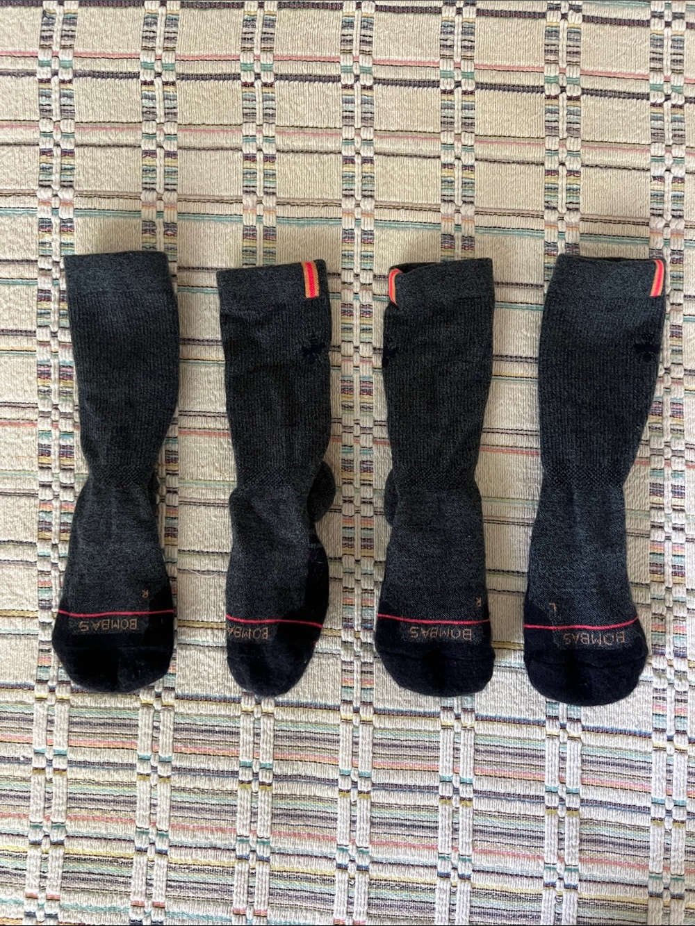 2x  Bombas Blue and Pink Merino Wool Calf-length Socks (Size Small)